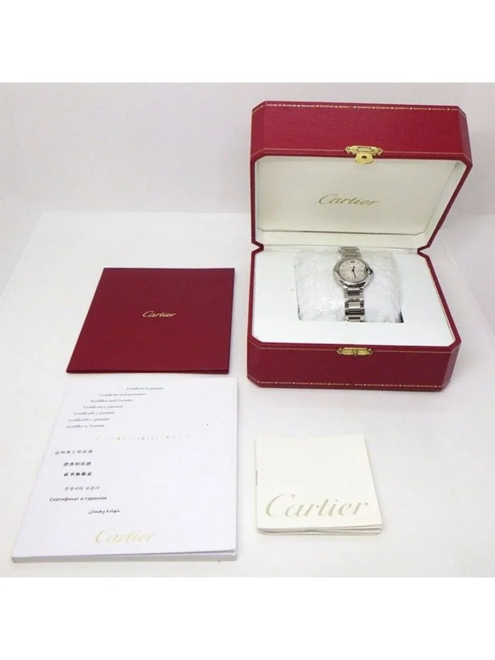 Cartier Watch Baron Blue SM 11 Points Diamond Index Silver Guilloche Dial SS